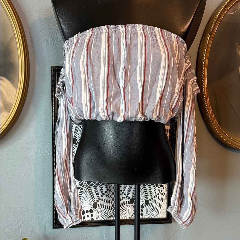 Blue Blush Striped Off-Shoulder Crop Top